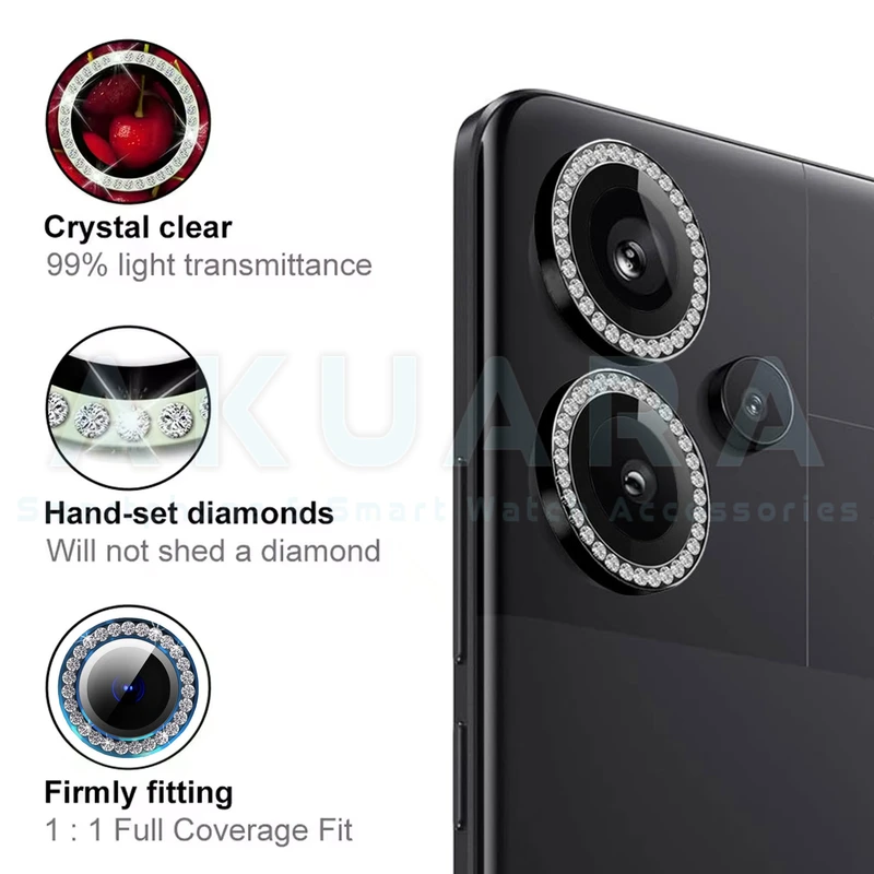 محافظ لنز دوربین رینگی آکوآرا مدل Ring Diamond STL مناسب برای گوشی موبایل شیائومی Redmi Note 13 Pro plus