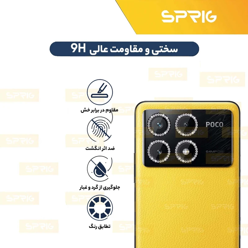 محافظ لنز دوربین رینگی اسپریگ مدل Ring Metal Diamond مناسب برای گوشی موبایل شیائومی Poco X6 Pro