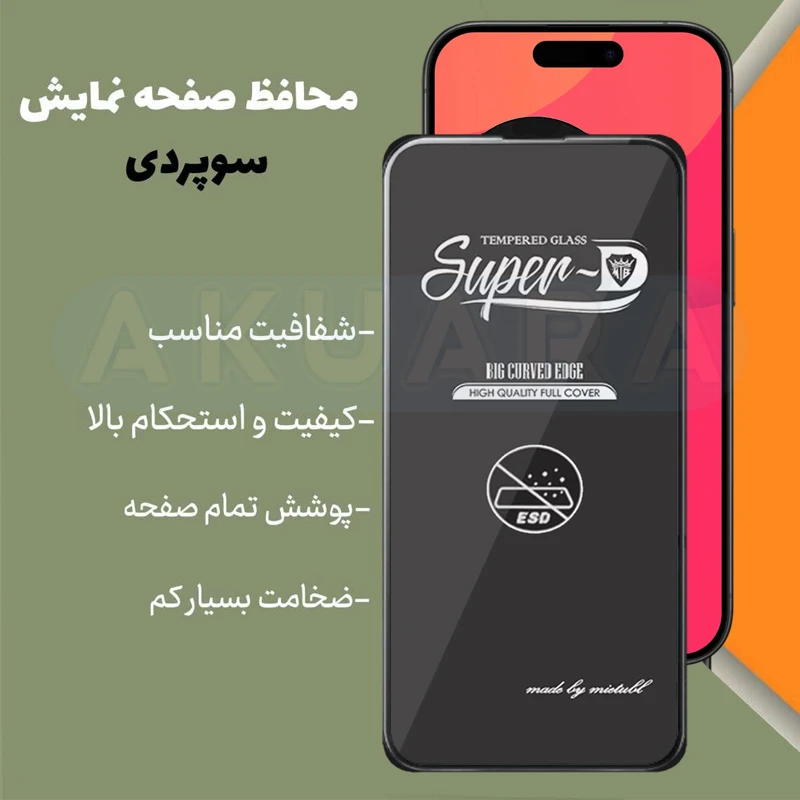 محافظ صفحه نمایش آکوآرا مدل Superd-ESD مناسب برای گوشی موبایل اپل iPhone 15