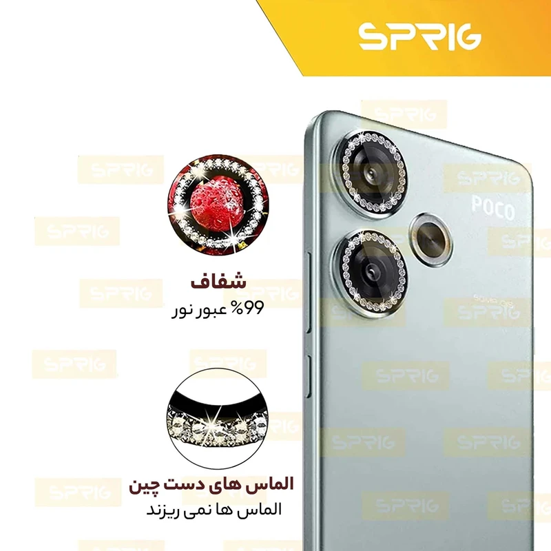 محافظ لنز دوربین رینگی اسپریگ مدل Ring Metal Diamond مناسب برای گوشی موبایل شیائومی Poco F6