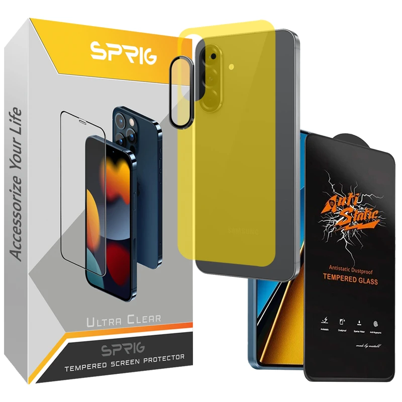 محافظ صفحه نمایش اسپریگ مدل 360-Antistatic-Ring-Protection مناسب برای گوشی موبایل سامسونگ Galaxy A56 به همراه محافظ پشت و محافظ لنز