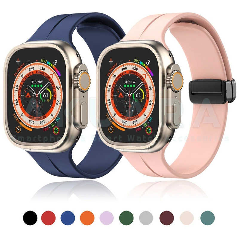 بند آکوآرا مدل Silicone Magnet مناسب برای اپل واچ سری Se/1/2/3/4/5/6/7/8/9 سایز 42/44/45 میلیمتری