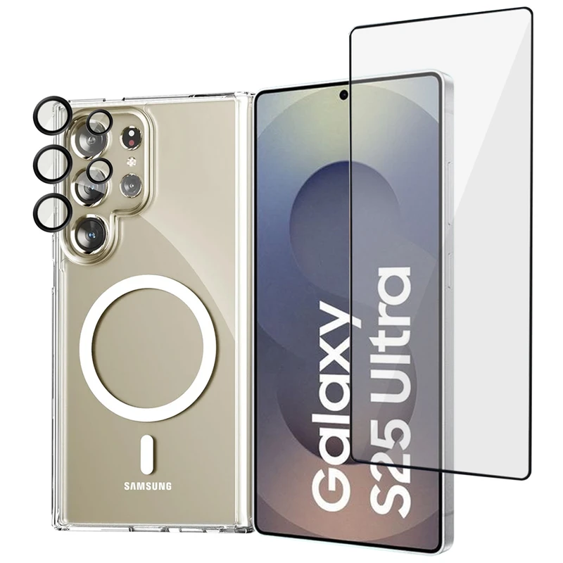 کاور آکوآرا مدل All in One مناسب برای گوشی موبایل سامسونگ Galaxy S25 ultra 5G به همراه محافظ صفحه نمایش و محافظ لنز دوربین