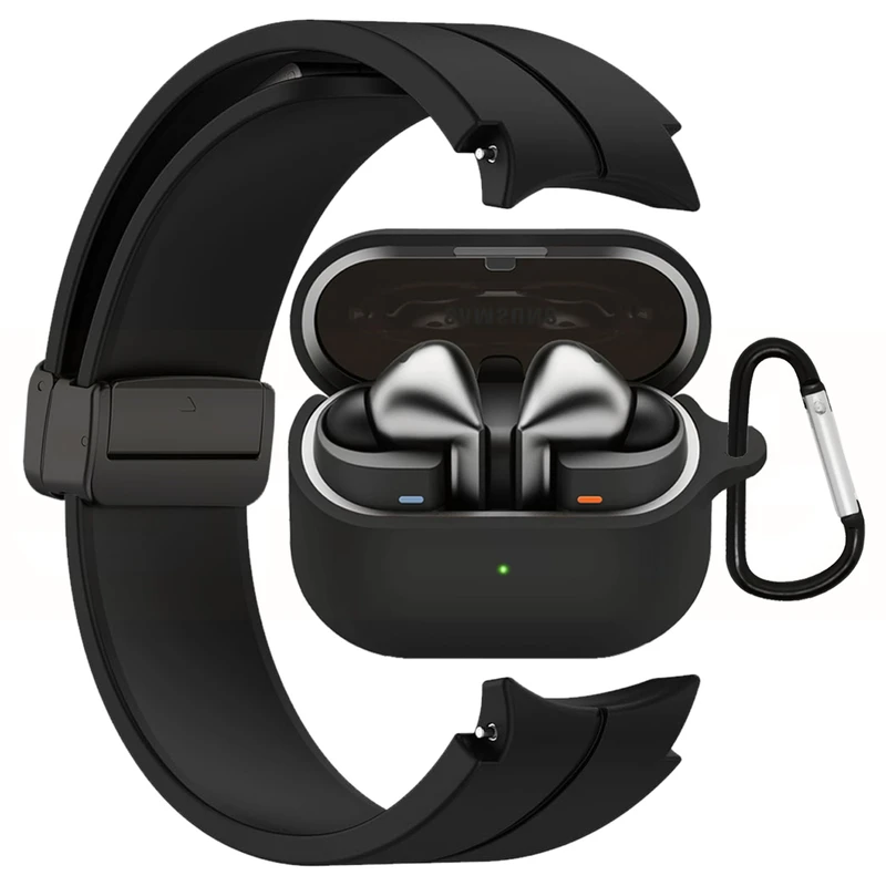 بند اسپریگ مدل Silicone Set مناسب برای سامسونگ Galaxy Watch 4/5/6/7/Fe سایز 40/43/44/46/47 میلی متری به همراه کیس هدفون بی سیم سامسونگ Galaxy Buds 3 / 3 Pro