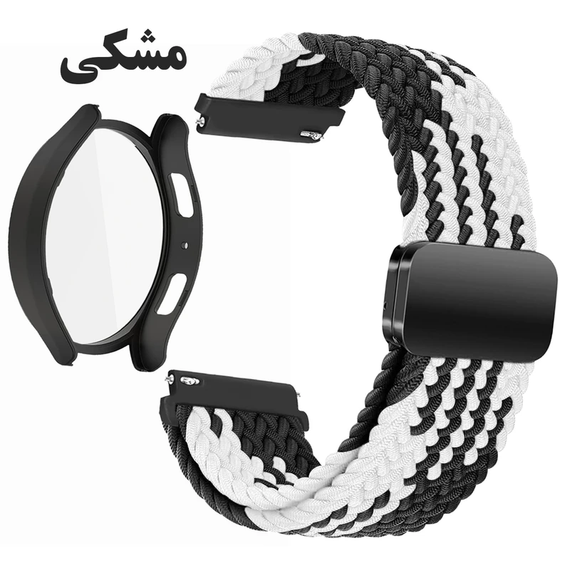 بند اسپریگ مدل Braided MAG BL-WH مناسب برای ساعت هوشمند سامسونگ Galaxy Watch 4 Classic 46mm به همراه کاور