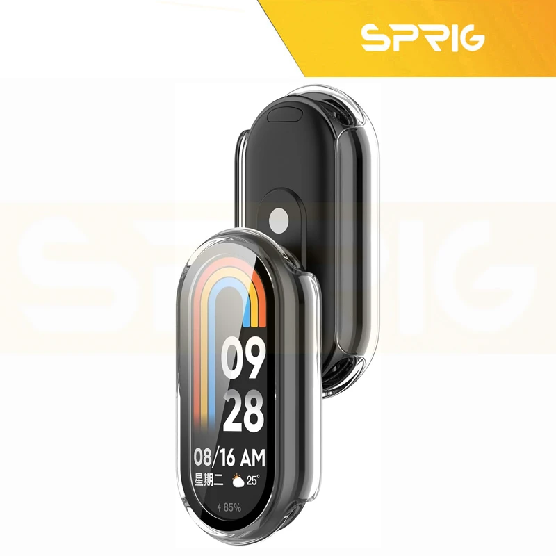 بند اسپریگ مدل Spig Clear Guard مناسب برای ساعت هوشمند شیائومی Mi band 8 به همراه کاور