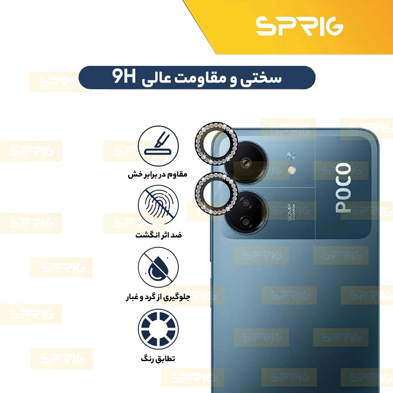 محافظ لنز دوربین رینگی اسپریگ مدل Ring Metal Diamond مناسب برای گوشی موبایل شیائومی Poco C65
