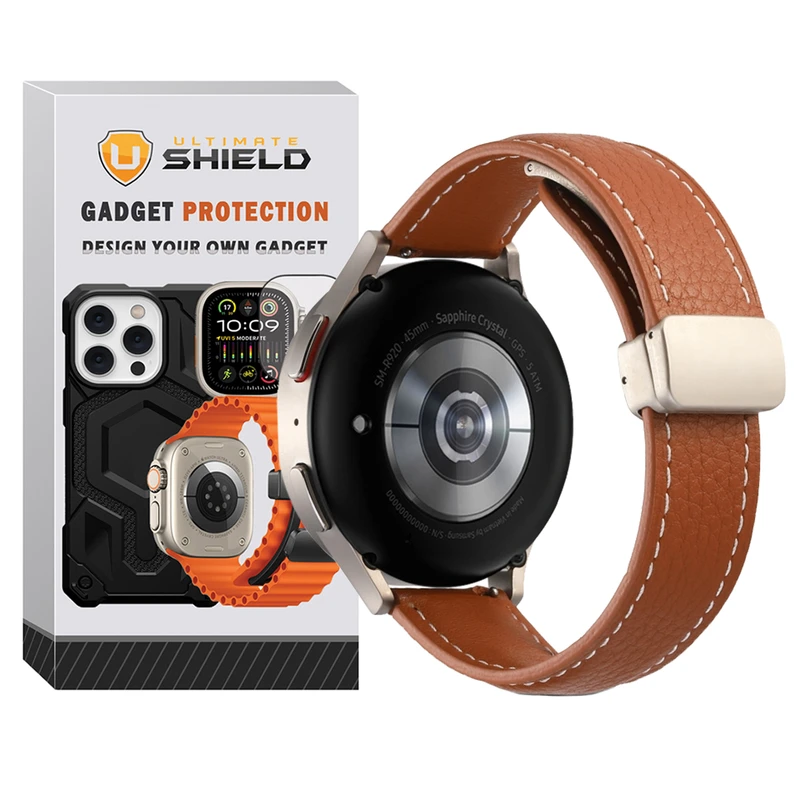 بند آلتیمیت شیلد مدل MAG Leather UL TW مناسب برای ساعت هوشمند گلوریمی M1 Pro / M2 Pro / GS1 Pro / GR1 / Calling Watch M2 / M2 Max