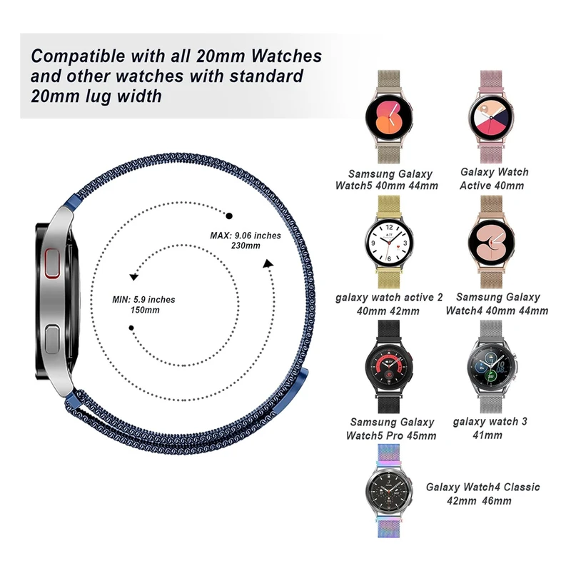 بند زیرو مدل Milanese ZR مناسب برای ساعت هوشمند سامسونگ Galaxy Watch 4/5/6/7/FE سایز 40/43/44/46/47 میلی متری
