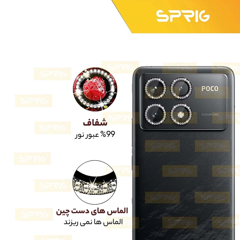 محافظ لنز دوربین رینگی اسپریگ مدل Ring Metal Diamond مناسب برای گوشی موبایل شیائومی Poco F6 Pro