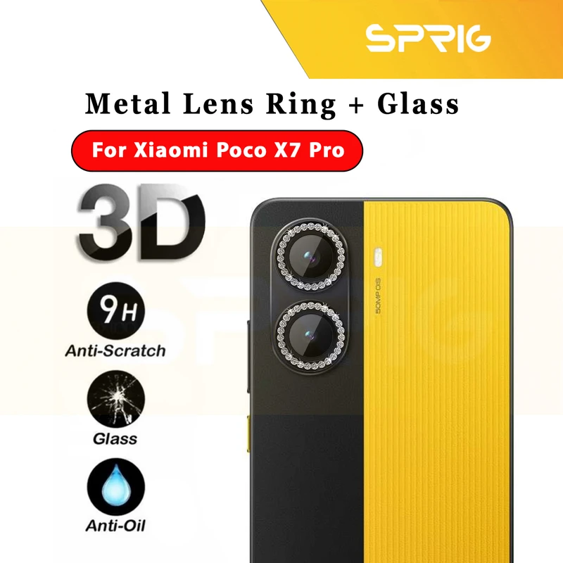 محافظ لنز دوربین اسپریگ مدل Ring Metal Diamond مناسب برای گوشی موبایل شیائومی Poco X7 Pro