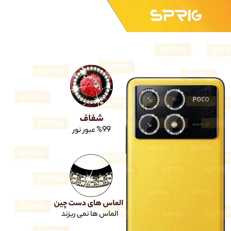 محافظ لنز دوربین رینگی اسپریگ مدل Ring Metal Diamond مناسب برای گوشی موبایل شیائومی Poco X6 Pro