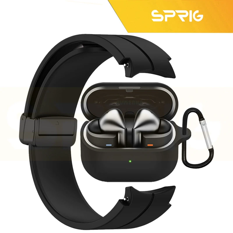 بند اسپریگ مدل Silicone Set مناسب برای سامسونگ Galaxy Watch 4/5/6/7/Fe سایز 40/43/44/46/47 میلی متری به همراه کیس هدفون بی سیم سامسونگ Galaxy Buds 3 / 3 Pro