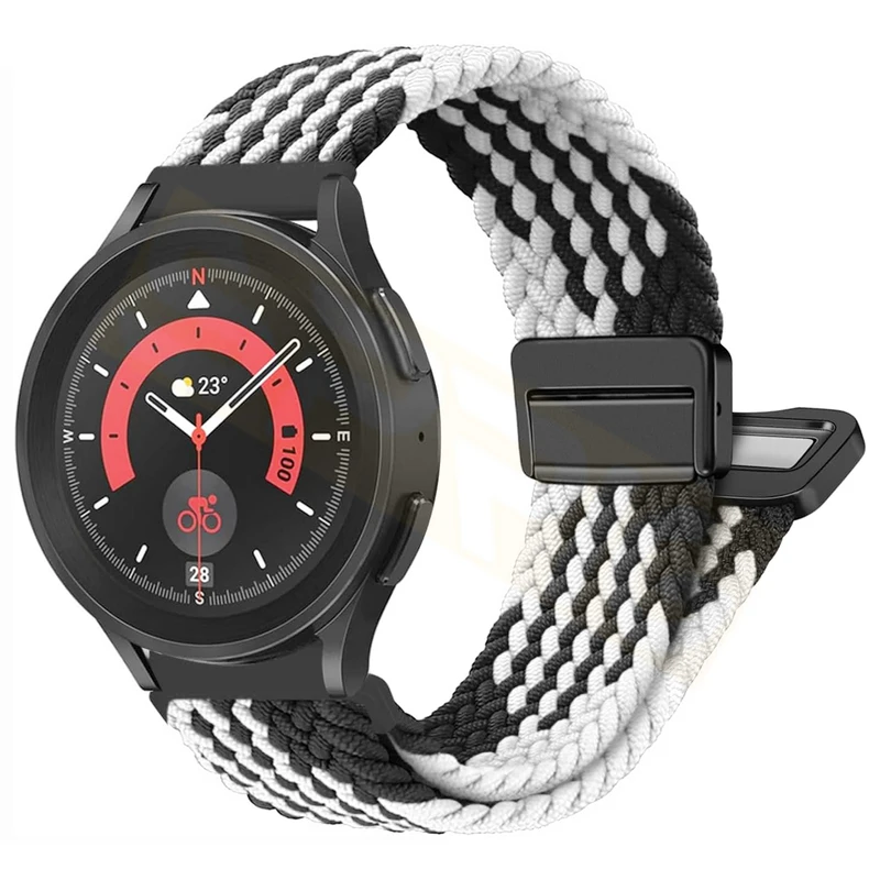 بند اسپریگ مدل Braided MAG BL-WH مناسب برای ساعت هوشمند سامسونگ Galaxy Watch 4 Classic 46mm به همراه کاور