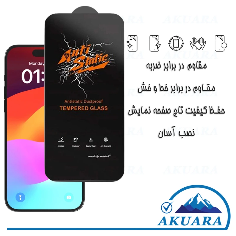 محافظ صفحه نمایش آکوآرا مدل Antistatic AKU مناسب برای گوشی موبایل اپل iPhone 14 Pro Max مجموعه سه عددی