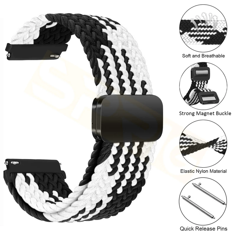 بند اسپریگ مدل Braided MAG BL-WH مناسب برای ساعت هوشمند سامسونگ Galaxy Watch 4 Classic 46mm به همراه کاور