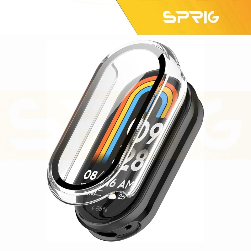 بند اسپریگ مدل Spig Clear Guard مناسب برای ساعت هوشمند شیائومی Mi band 8 به همراه کاور