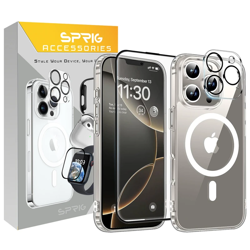 کاور اسپریگ مدل Magset مناسب برای گوشی موبایل اپل iPhone 13 Pro Max به همراه محافظ صفحه نمایش و محافظ لنز دوربین