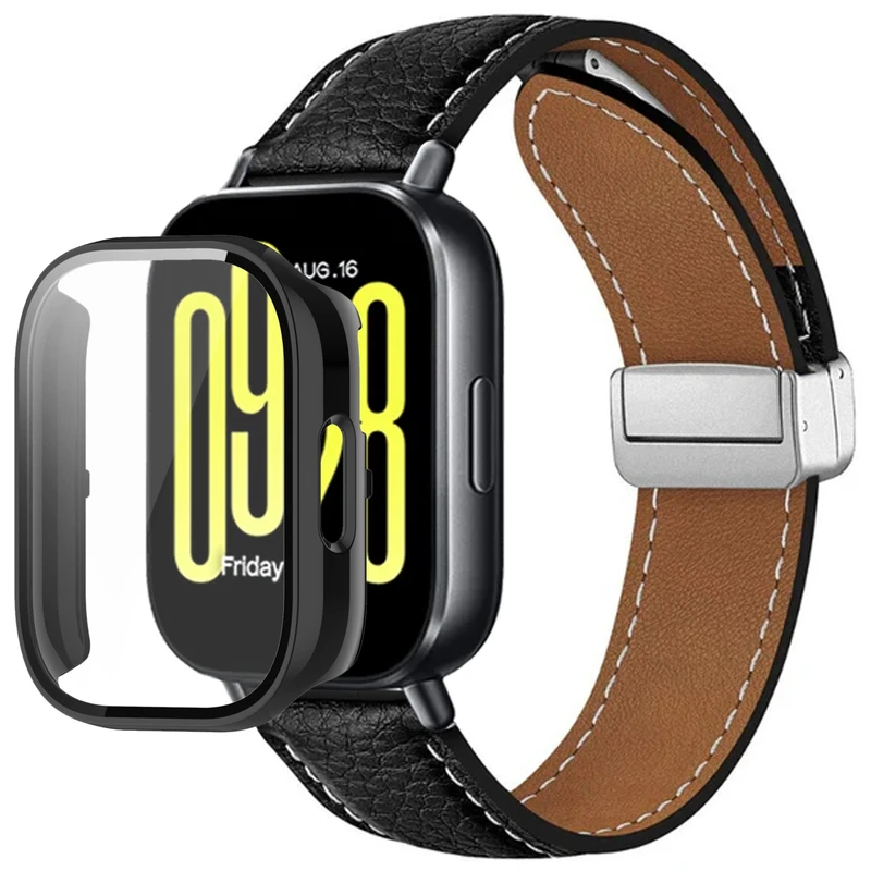 بند اسپریگ مدل Leather Mag Guard مناسب برای ساعت هوشمند شیائومی Redmi Watch 5 Active به همراه کاور