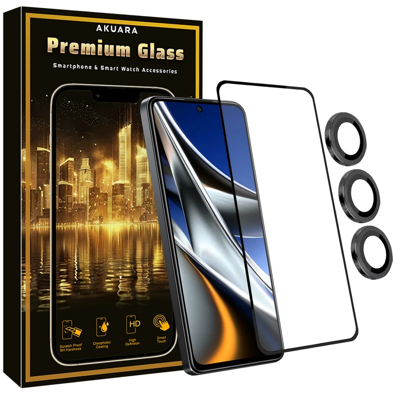 محافظ صفحه نمایش آکوآرا مدل Premium Fring مناسب برای گوشی موبایل شیائومی Poco F6 Pro به همراه محافظ لنز دوربین