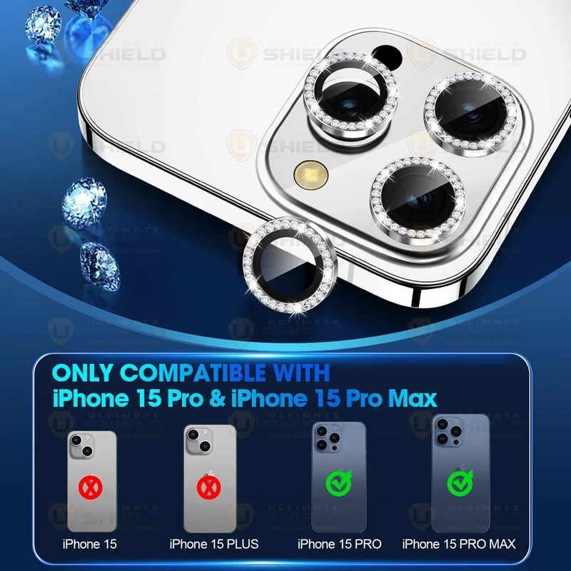 محافظ لنز دوربین آلتیمیت شیلد مدل Ring Diamond UL مناسب برای گوشی موبایل اپل iPhone 15 Pro / 15 Pro Max