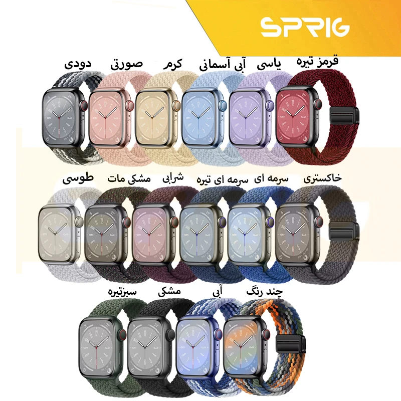 بند اسپریگ مدل Magnetic loop Braided مناسب برای اپل واچ سری SE2021/7/8/9 سایز 45 میلی متری