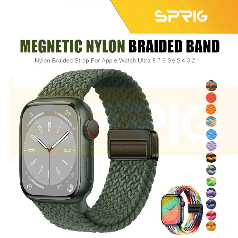 بند اسپریگ مدل Magnetic loop Braided مناسب برای اپل واچ سری SE2021/7/8/9 سایز 45 میلی متری