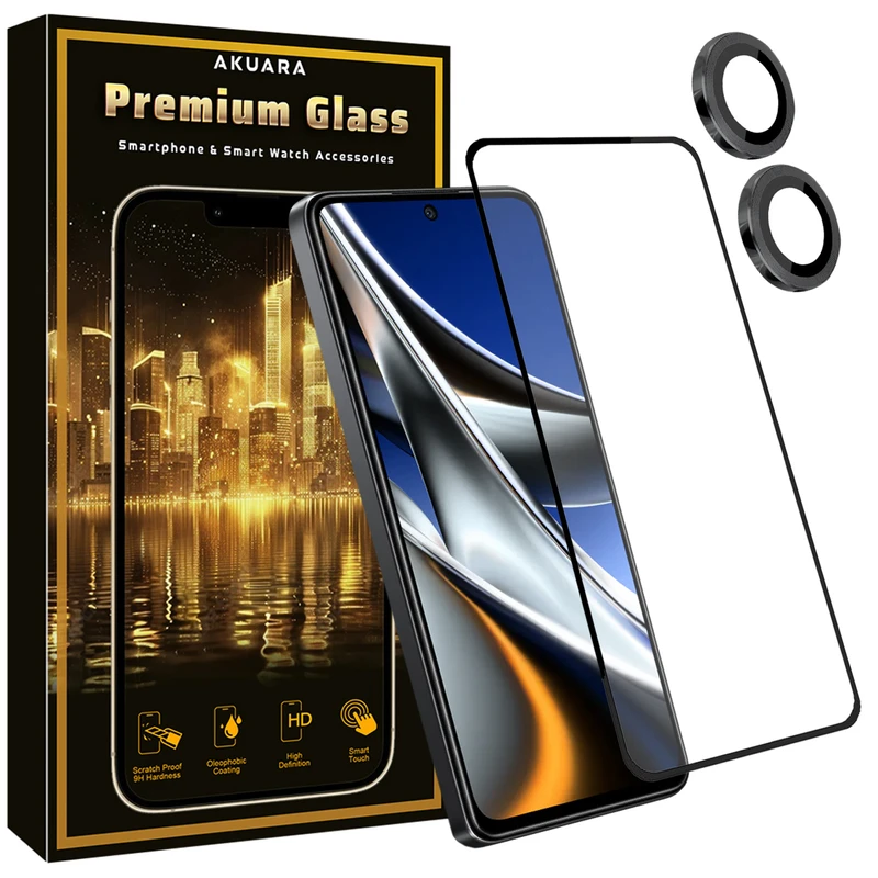 محافظ صفحه نمایش آکوآرا مدل Premium Fring مناسب برای گوشی موبایل شیائومی Poco X6 به همراه محافظ لنز دوربین