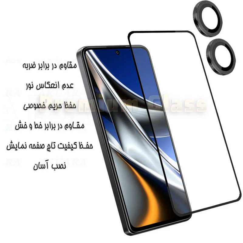 محافظ صفحه نمایش آکوآرا مدل Premium Fring مناسب برای گوشی موبایل شیائومی Poco M6 Pro 4G به همراه محافظ لنز دوربین
