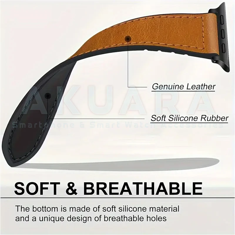 بند آکوآرا مدل MG Leather Sic مناسب برای اپل واچ سری 7/8/9 سایز 45 میلیمتری