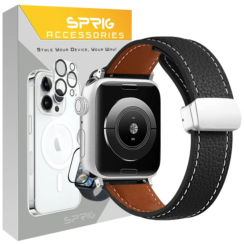 بند اسپریگ مدل Magnetic Leather SP مناسب برای اپل واچ سری Se/1/2/3/4/5/6/7/8/9 سایز 45/44 mm