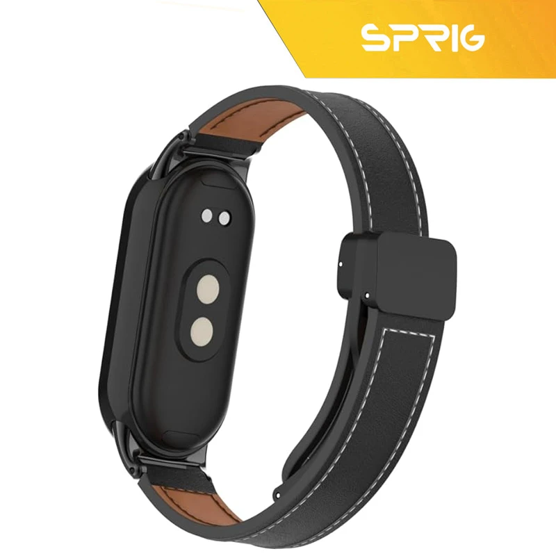 بند اسپریگ مدل Leather Magnet GU مناسب برای ساعت هوشمند شیائومی Mi band 8 12mm به همراه کاور