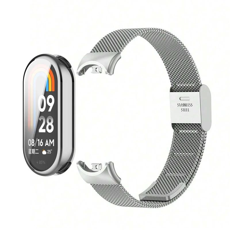 بند آکوآرا مدل Milanese SG GRDS مناسب برای مچ بند هوشمند شیائومی Mi Band 9 به همراه کاور