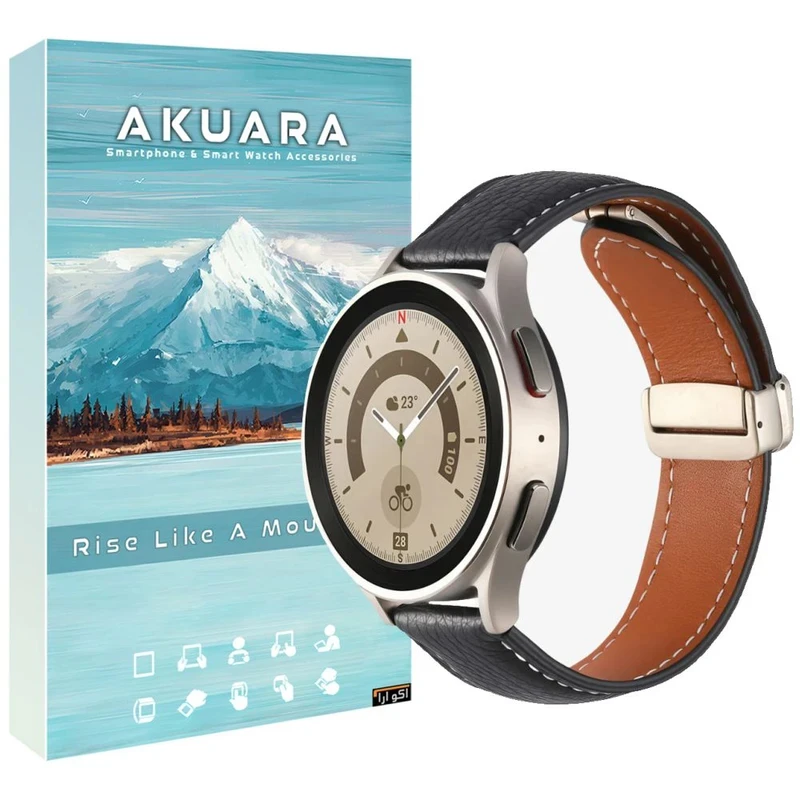 بند ساعت آکوآرا مدل Magnetic Leather AK مناسب برای ساعت هوشمند میبرو A2 / C3 / X1 / A1 / Lite 2 سایز 22mm