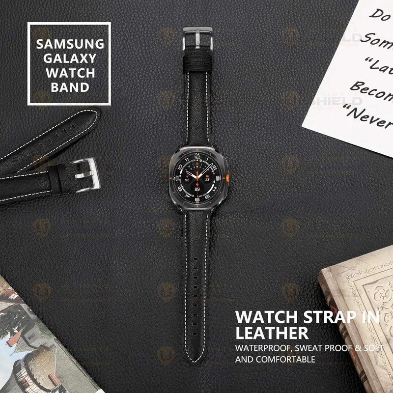 بند آلتیمیت شیلد مدل Leather SM BK مناسب برای ساعت هوشمند سامسونگ Galaxy Watch 7 Ultra 47mm