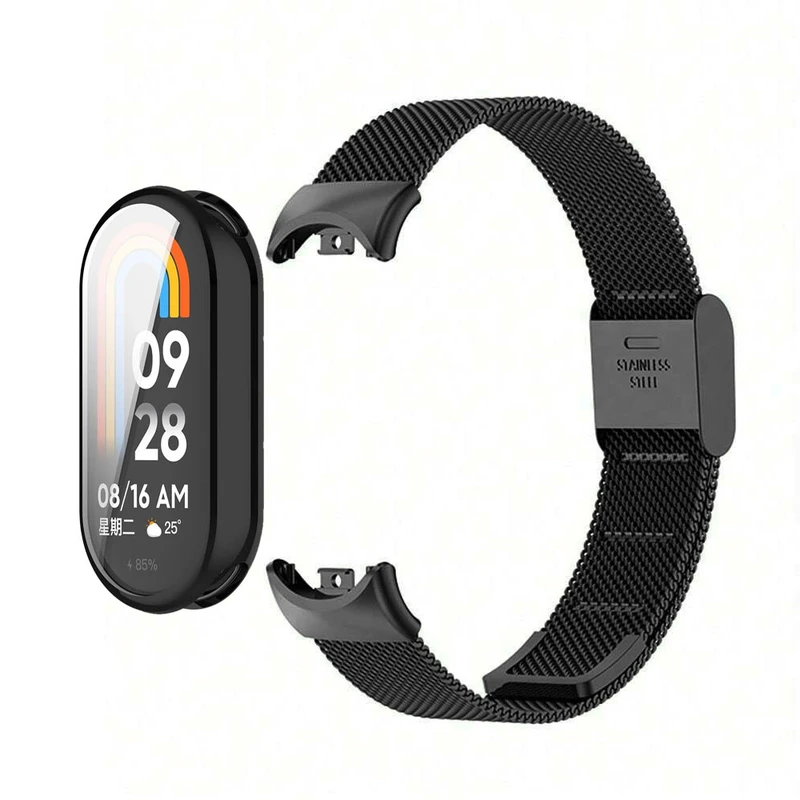 بند آکوآرا مدل Milanese SG GRDS مناسب برای مچ بند هوشمند شیائومی Mi Band 8 به همراه کاور