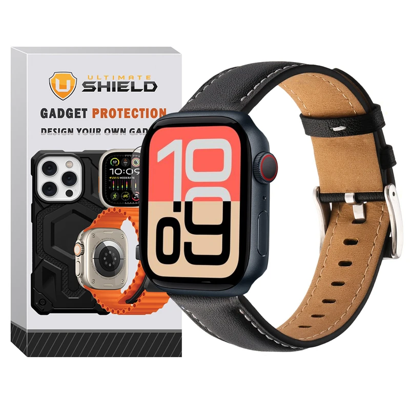 بند آلتیمیت شیلد مدل Leather SM BK مناسب برای اپل واچ 44 میلی متری سری SE 3
