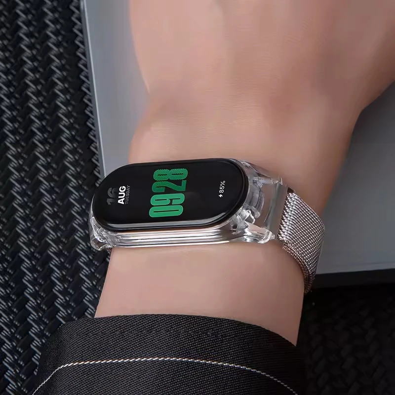 بند اسپریگ مدل Milanese Clear Guard مناسب برای ساعت هوشمند شیائومی Mi band 10 12mm