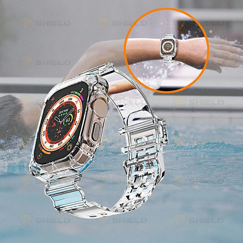 بند آلتیمیت شیلد مدل Transparent Shock مناسب برای اپل واچ 49 mm سری Ultra به همراه کاور