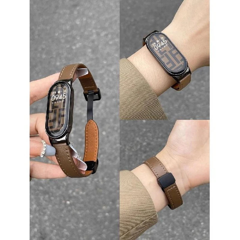 بند آکوآرا مدل Magnetic Leather مناسب برای مچ‌بند هوشمند شیائومی Mi Band 8/9/10