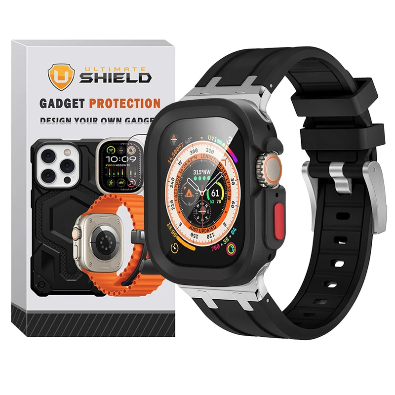 بند آلتیمیت شیلد مدل Stylish Defender مناسب برای اپل واچ 46 میلی متری سری 10 به همراه کاور