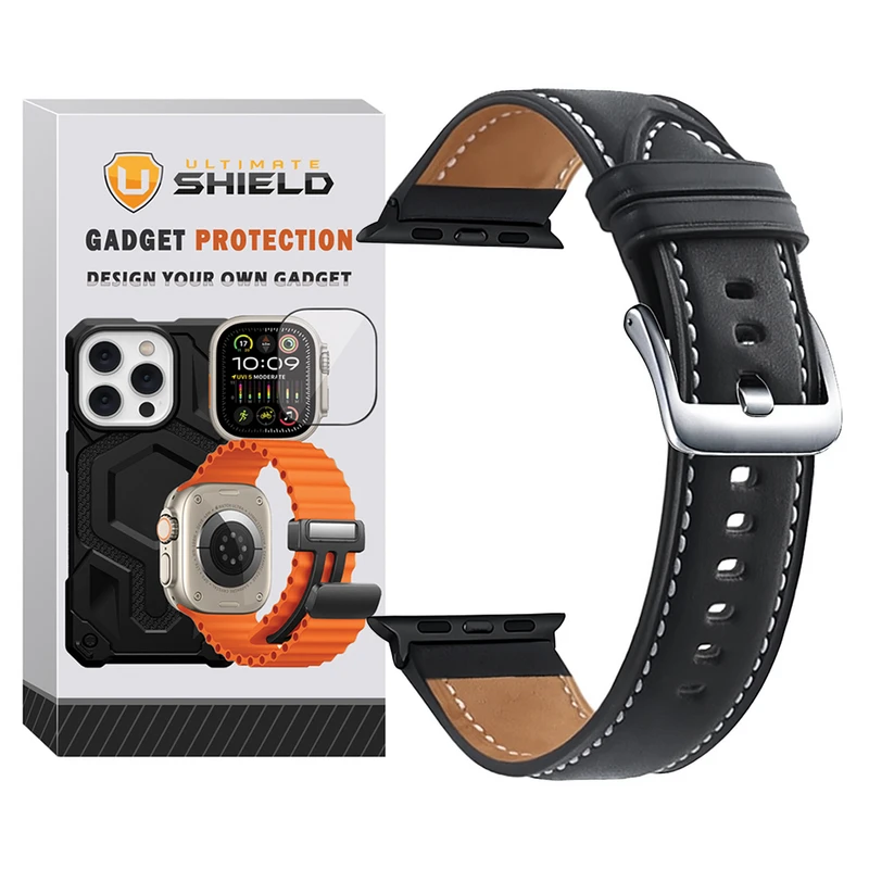 بند آلتیمیت شیلد مدل Leather SM BK مناسب برای اپل واچ 44 میلی متری سری SE