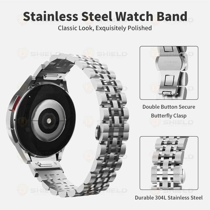 بند آلتیمیت شیلد مدل 7Row SLV 2C BTN مناسب برای ساعت هوشمند سامسونگ Galaxy Watch 6 Classic 47mm