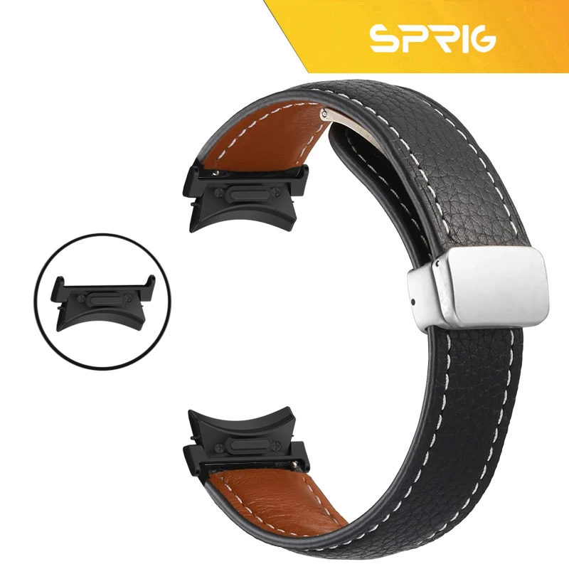 بند اسپریگ مدل Leather Mag-BK ORG مناسب برای ساعت هوشمند سامسونگ Galaxy Watch 7 44mm