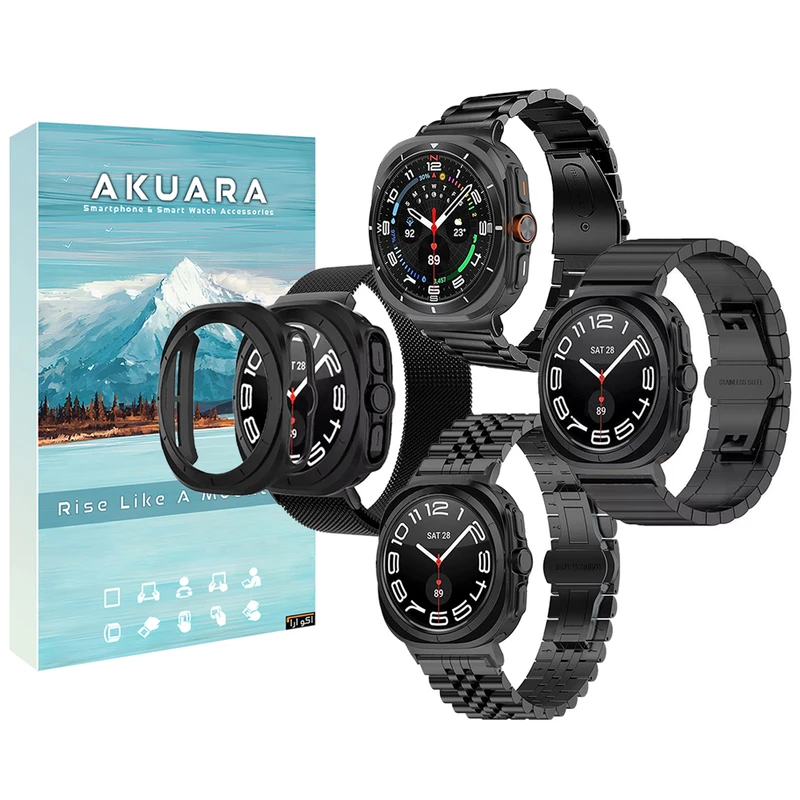 بند ساعت آکوآرا مدل Stahl Set مناسب برای ساعت هوشمند سامسونگ Galaxy Watch 7 Ultra 47mm به همراه کاور مجموعه 5 عددی