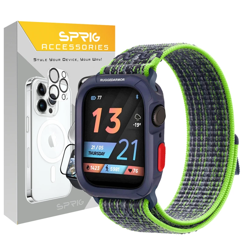 بند اسپریگ مدل Nylon NK Rugged مناسب برای اپل واچ 45 mm سری 7 به همراه کاور