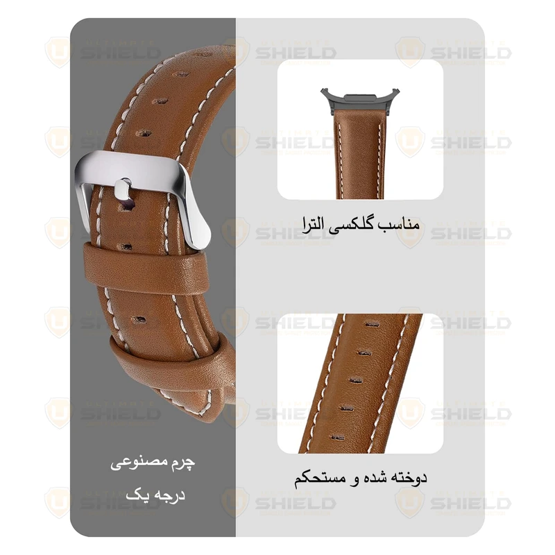 بند آلتیمیت شیلد مدل Leather SM BK مناسب برای ساعت هوشمند سامسونگ Galaxy Watch 7 Ultra 47mm