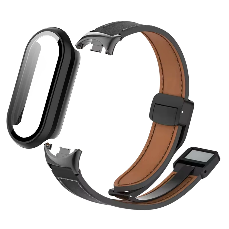 بند اسپریگ مدل Leather Magnet GU مناسب برای ساعت هوشمند شیائومی Mi band 8 12mm به همراه کاور