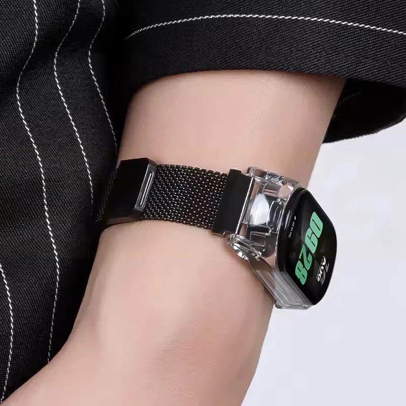 بند اسپریگ مدل Milanese Clear Guard مناسب برای ساعت هوشمند شیائومی Mi band 10 12mm