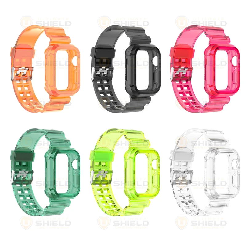 بند آلتیمیت شیلد مدل Transparent Shock مناسب برای اپل واچ 41 mm سری 9 به همراه کاور
